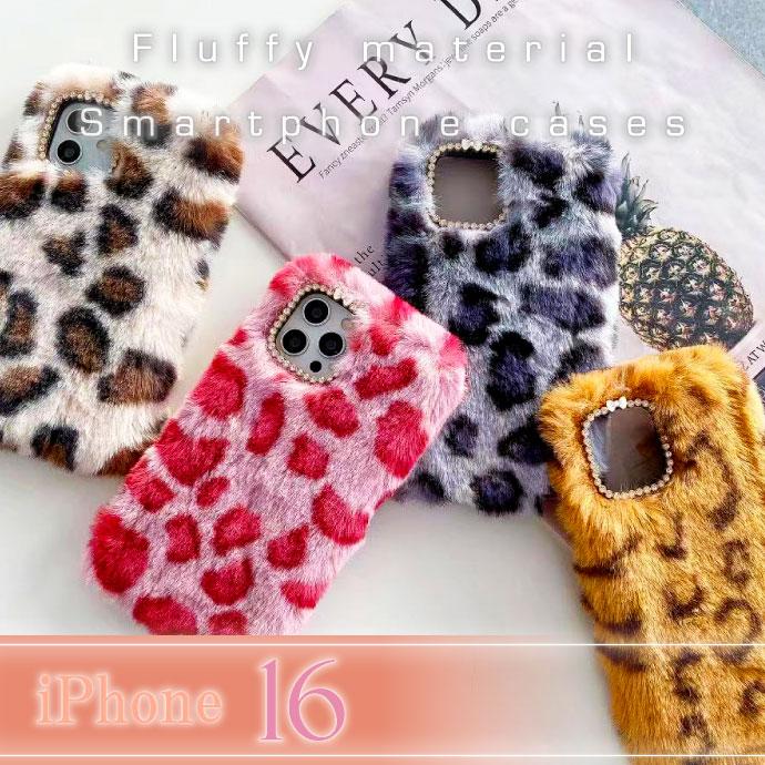 iPhone16Plus ケース ヒョウ柄 ひょう柄 ピンク レオパード ファー TPU