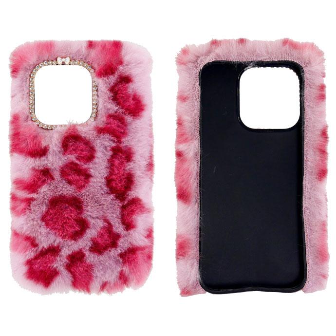 iPhone16ProMax ケース ヒョウ柄 ひょう柄 ピンク レオパード ファー
