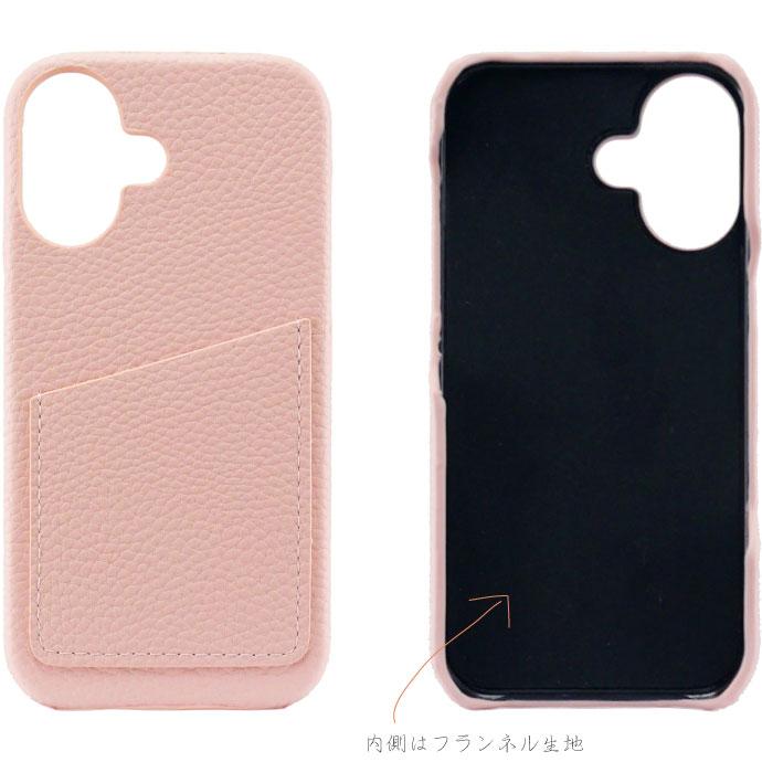 iPhone16 ケース レザー カード収納ポケット付 ピンク PCハードtype 耐