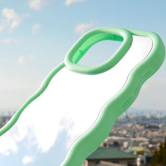 iPhone16 ケース 鏡 ミラータイプ グリーン TPU ソフト おしゃれ