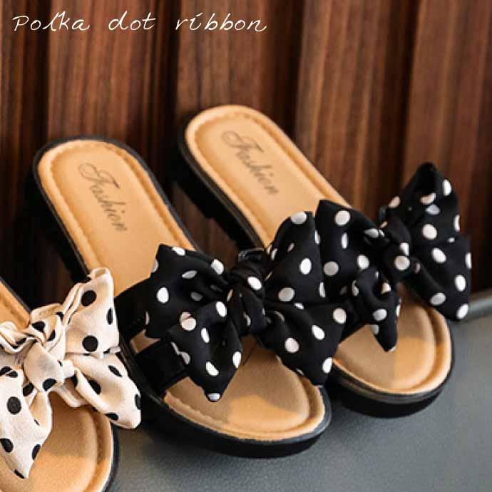 子供用スリッパ サンダル キッズ ビーチサンダル 黒リボン 15cm 子供用