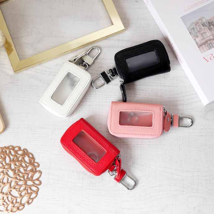 スマートキーケース 革 ピンク メンズ レディースOK 窓付鍵