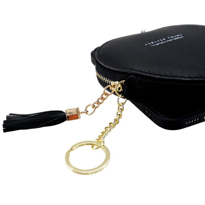 iPhone15 ケース スマホショルダー ハート型コインケース ブラック