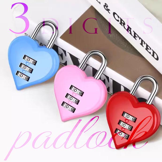 ハート 南京錠 3桁ダイヤル式 レッド ハート型ダイヤルロック 盗難防止