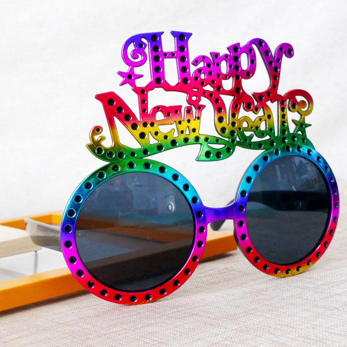 パーティサングラス HAPPY NEW YEAR メガネ レインボーカラー イベント