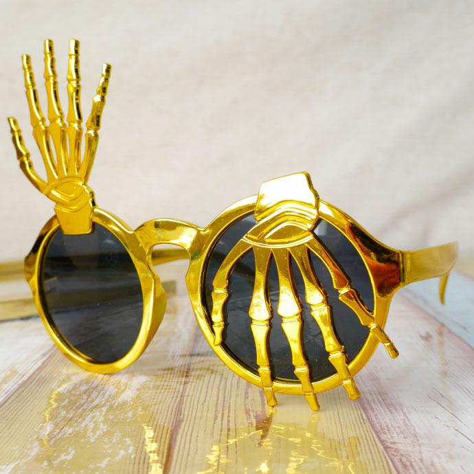 ハロウィン 仮装 パーティサングラス メガネ ガイコツの手 ゴールド