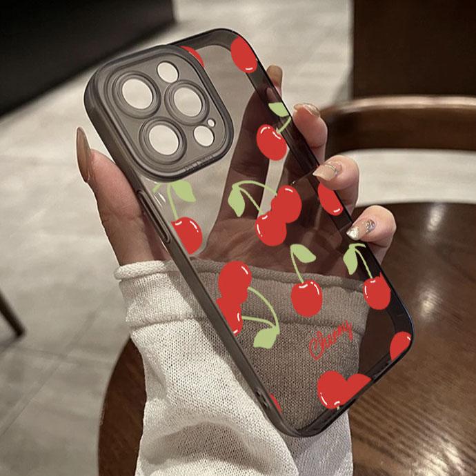 iPhone16 Plus Pro ProMax ケース チェリー クリア TPU ソフト 耐衝撃