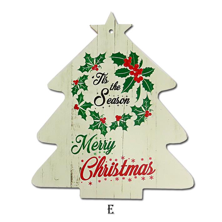 クリスマス ウッド ツリー型 サイン プレート (E) SignPlate 木製 飾り 装飾 インテリア 壁掛け 玄関 クリスマスツリー Xmas【メール便OK】｜abspec