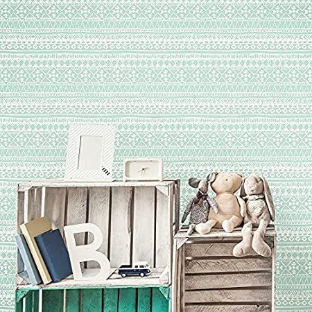 Roommates 内装 Rmk3485wp 壁紙 ミントグリーン トライバル ミントグリーン B076d39n4j 剥がして貼れる壁紙 アビッシーズ