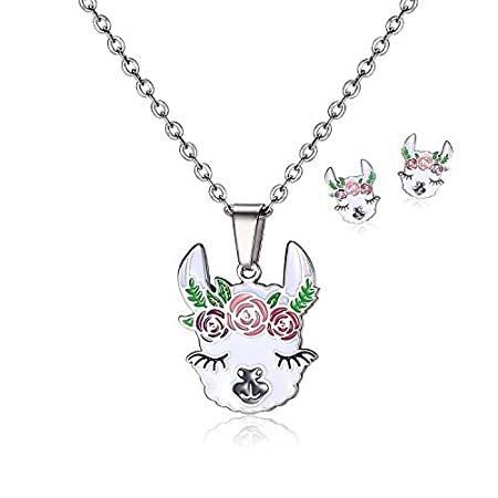 出産祝いなども豊富 ラマ アニマル かわいいアルパカネックレス 送料無料 日本未発売商品をアメリカから輸入 ジュエリー スタッドイヤリングセット アルパカ レディースアクセサリー Aou Edu Sd