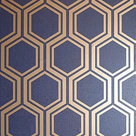 Luxe 壁紙 六角形壁紙 ネイビーゴールド アビッシーズ B07pxfwz93 アビッシーズのluxe 住宅設備 アーカイブス