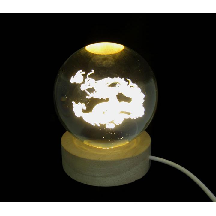 五爪龍 ドラゴン 3Dレーザー彫 クリスタルガラス80mm丸玉 スフィア USB