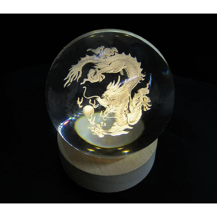 五爪龍 ドラゴン 3Dレーザー彫 クリスタルガラス80mm丸玉 スフィア USB