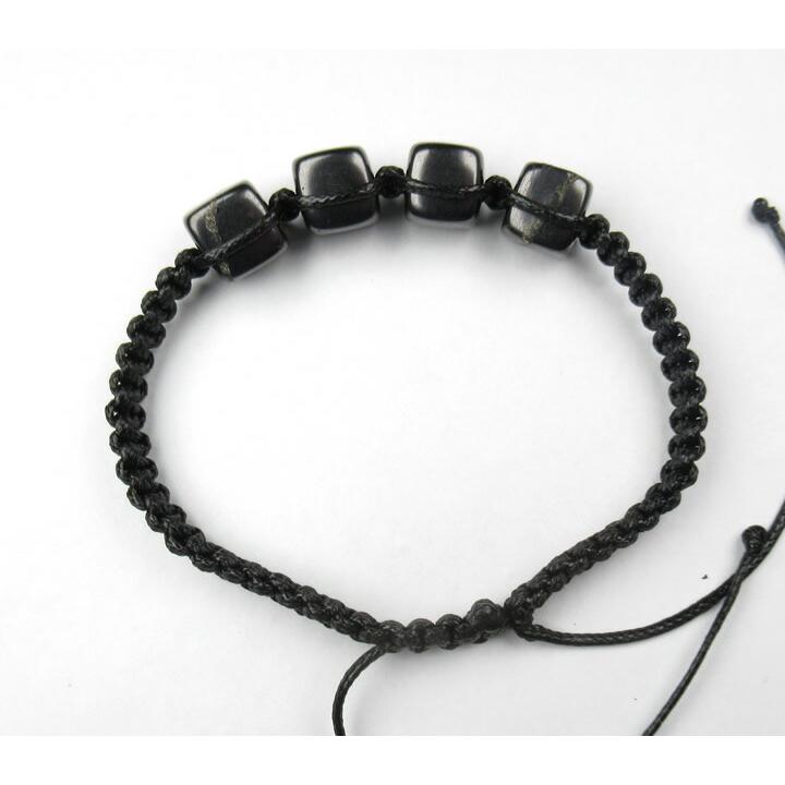 シュンガイトキューブ 10mm ブレスレット 編紐 サイズ調整可能 ハイ