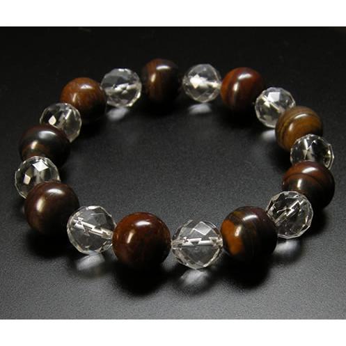 タイガーアイアン12mm&水晶10mm ブレスレット 強さ、スタミナ、勇気