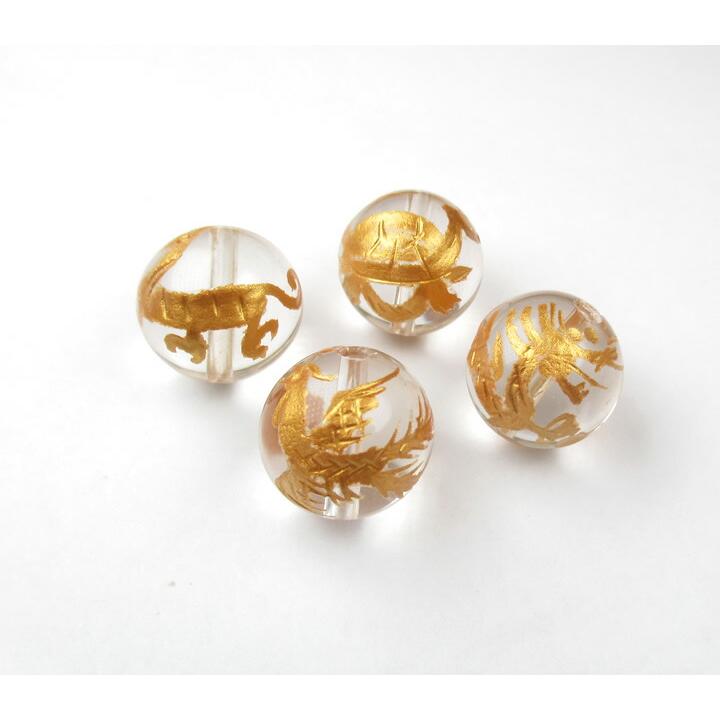 四神獣水晶16mm（1粒）青龍 朱雀 玄武 白虎 神々の栄光 お守り 天然石