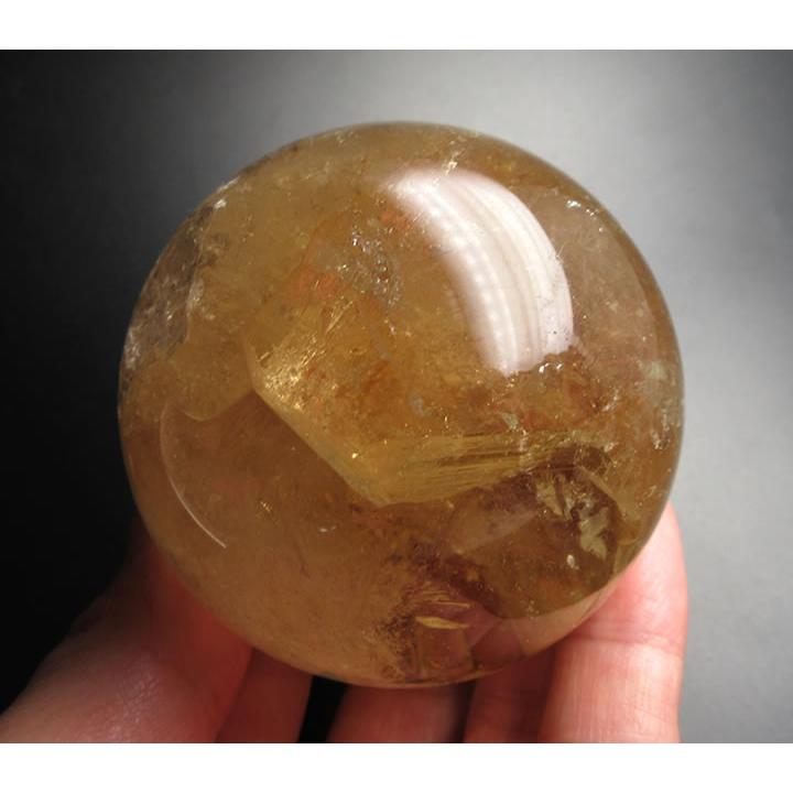 ブラジル産 シトリン スフィア 63mm 387g 虹あり 丸玉 大天使