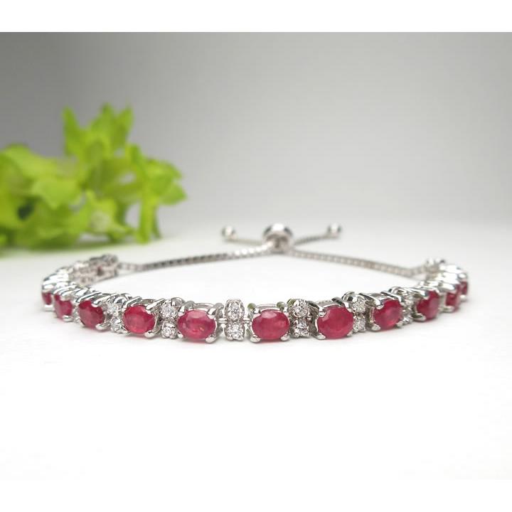 ルビー4×3mm&キュービックジルコニア2mm ブレスレット シルバー925 