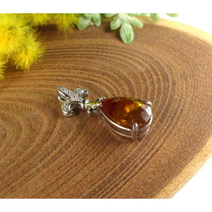 スファレライト 7.3ct ペア デザイン ペンダント シルバー925 ロジウムメッキ加工 キュービックジルコニア スペイン産 生命力と成功、金運 P1spha037の画像