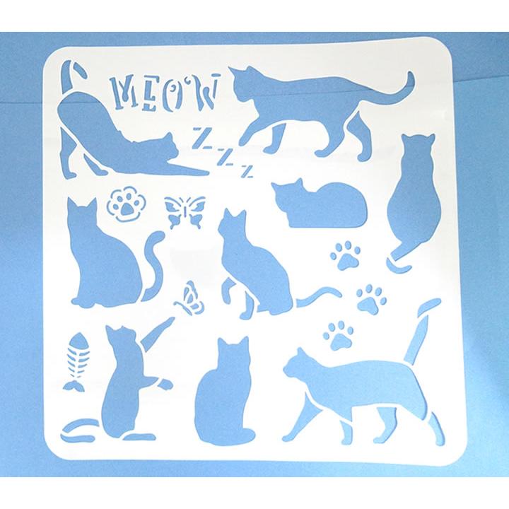ステンシルシート シート30cm 猫画 ネコ クラフト 型 ペイント