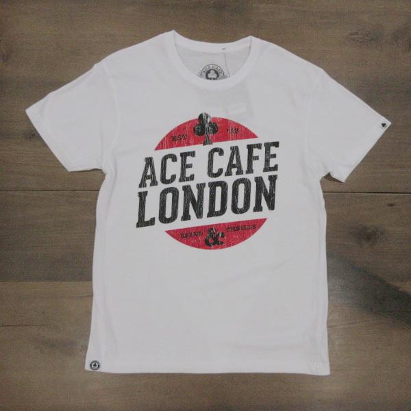 エース カフェ ロンドン SPEED & THRILLS メンズTシャツ ホワイト｜ac-minds-aj