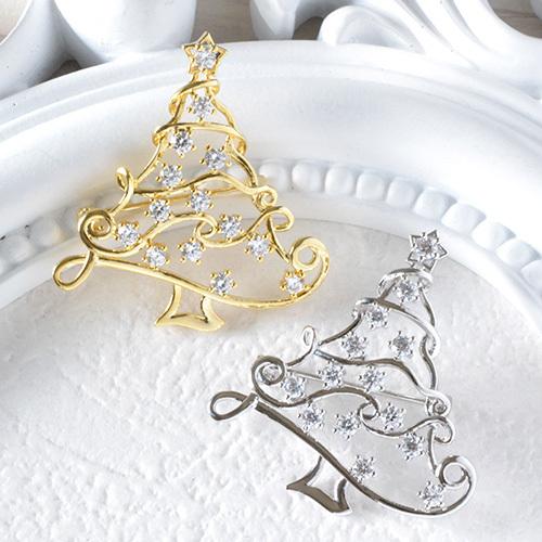 ブローチ 中抜き クリスマスツリー もみの木 冬 ジャケット レディース