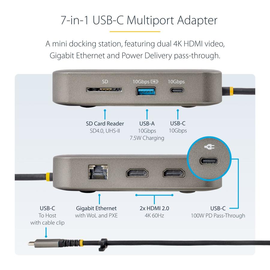 USB ハブ タイプC デュアルモニター 4K60Hz HDMI 2.0 USB-C PD 10Gbps 有線LAN SDカードリーダー 30cmケーブル ドッキングステーション スターテック 送料無料｜acceljapan｜09
