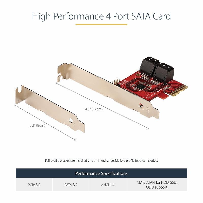 SATA 4ポート増設 PCI Expressインターフェースカード 6Gbps ロー