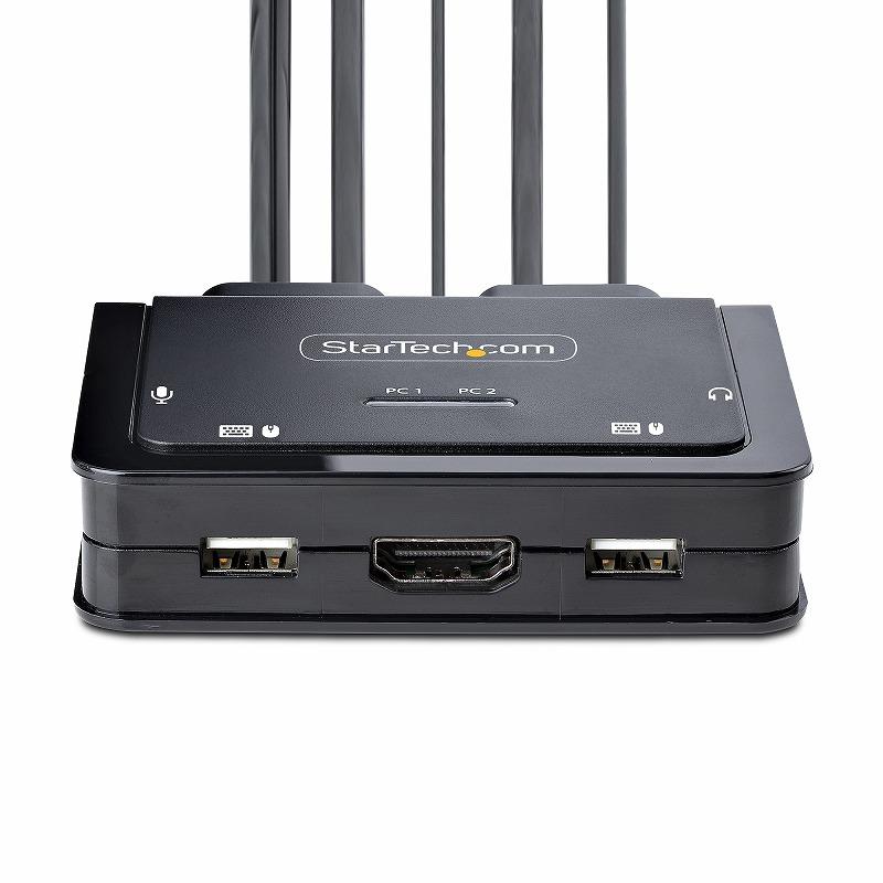 KVMスイッチ 2ポート シングルモニター 4K60Hz HDMI ハイブリッド接続(USB-A HDMI & USB-C DP Altモード) ケーブル一体型 手元スイッチ CPU切替器(2台用)_3