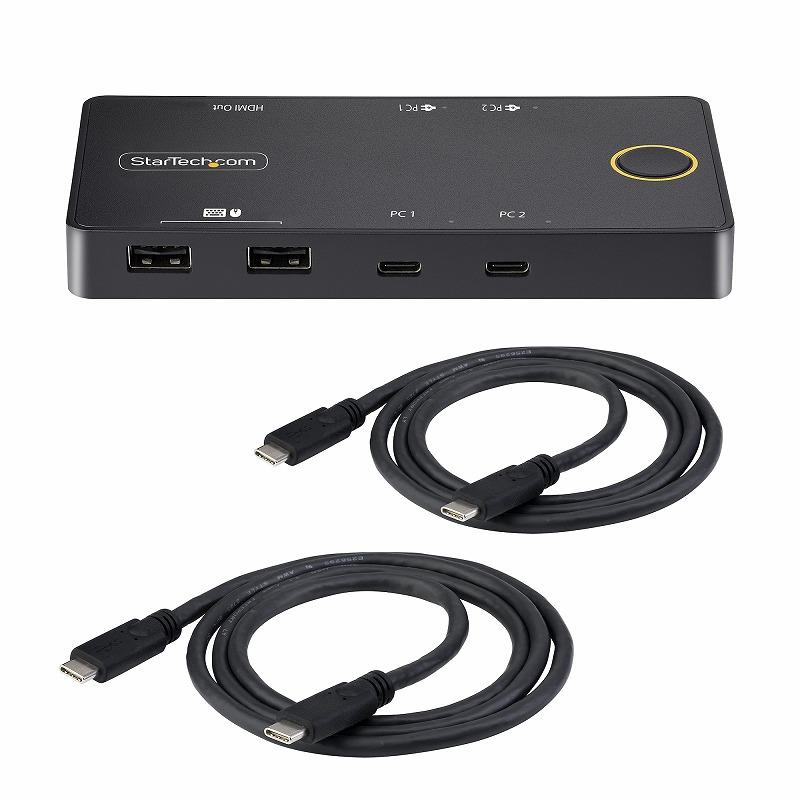 KVMスイッチ 2ポート USB-C接続 シングルモニター 4K60Hz HDMI DP Alt