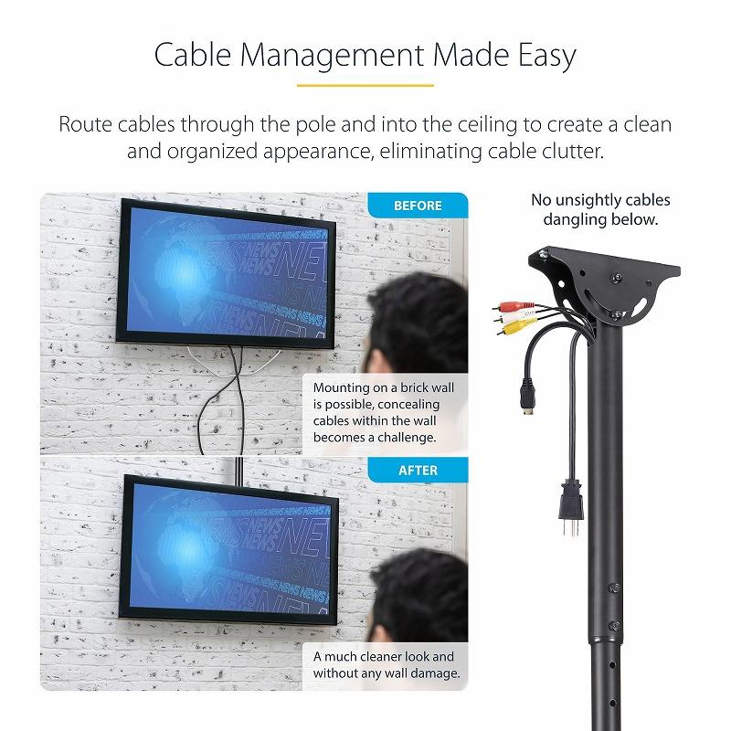 薄型液晶テレビ天吊り金具 天井からの距離を1060mmから1560mmに調節 32から75インチTVに対応できる天吊りハンガー VESAマウント規格サポート スターテックの画像