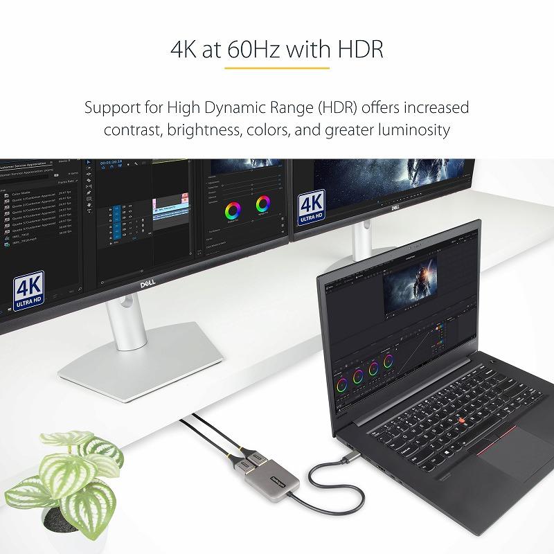 MSTハブ USB-C接続 デュアルモニター 4K60Hz DisplayPort 1.4 Altモード HDR 30cm ケーブル Windowsのみ マルチディスプレイ 分配器 スターテック_10