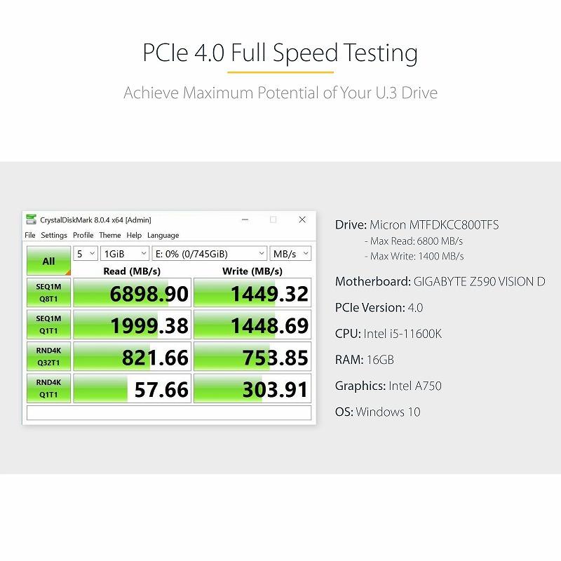 U.3-PCIeアダプタカード PCI Express 4.0 x4 2.5インチ U.3 NVMe SSD SFF-TA-1001_10