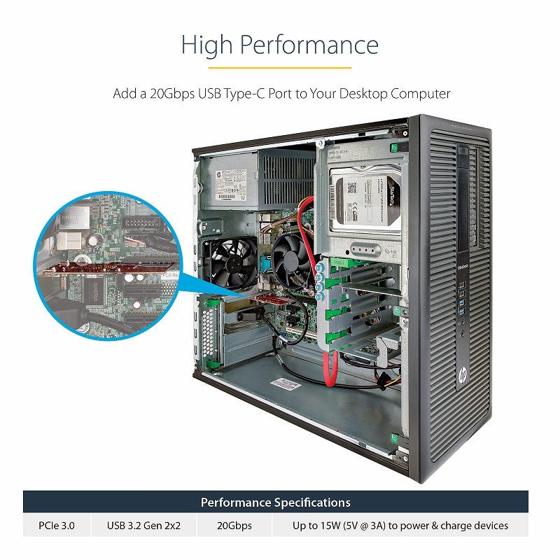 PCI Express拡張カード PCIe 3.0 x4 1ポート USB Type-C 3.2 Gen 2x2