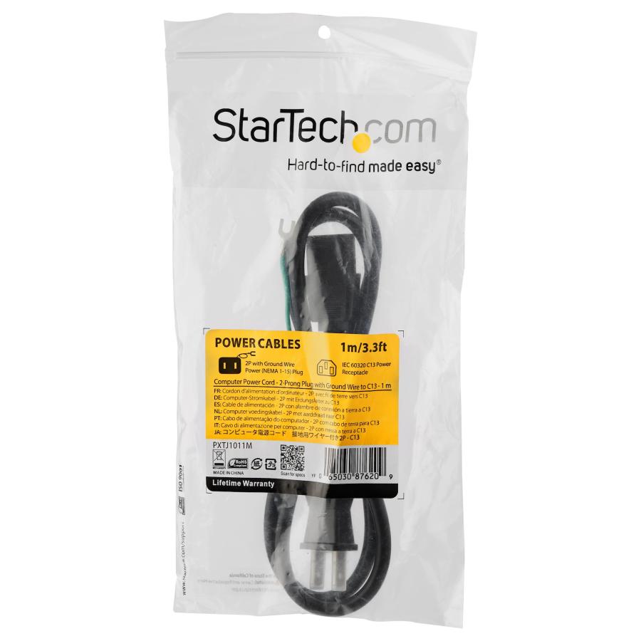 AC電源ケーブル 2m 片側アース端子付き2Pプラグ 3P-2P電源コード 2ピン