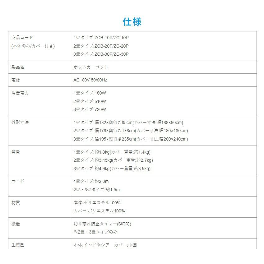 電気カーペット 2畳 電気代 ZCB-20P ホットカーペット 電熱マット 電気毛布 本体 のみ ゼンケン 【｜acceljapan｜09