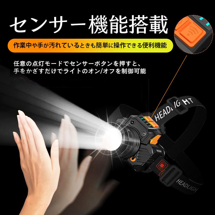 保証付 充電式 LED ヘッドライト IPX4 800lm 作業 軽量 登山 ランプ 超