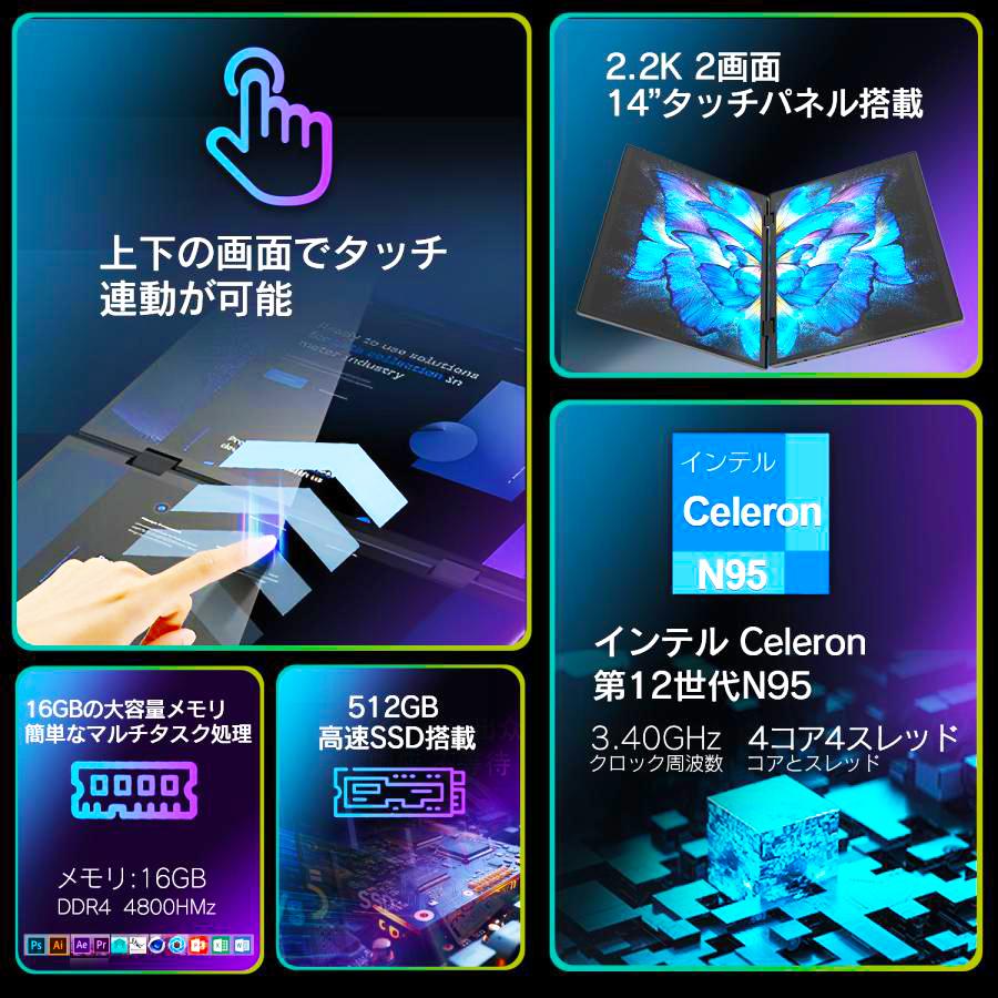 ノートPC 14インチ メモリ12GB ストレージSSD2TB換装済 ジャンク品 VETESA 保証付 新品 ノートパソコン タッチパネル タブレット