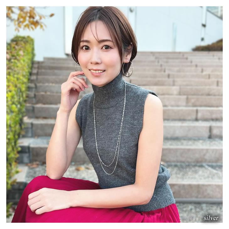 ロング ネックレス レディース シンプル 2連 イエローゴールド ピンク