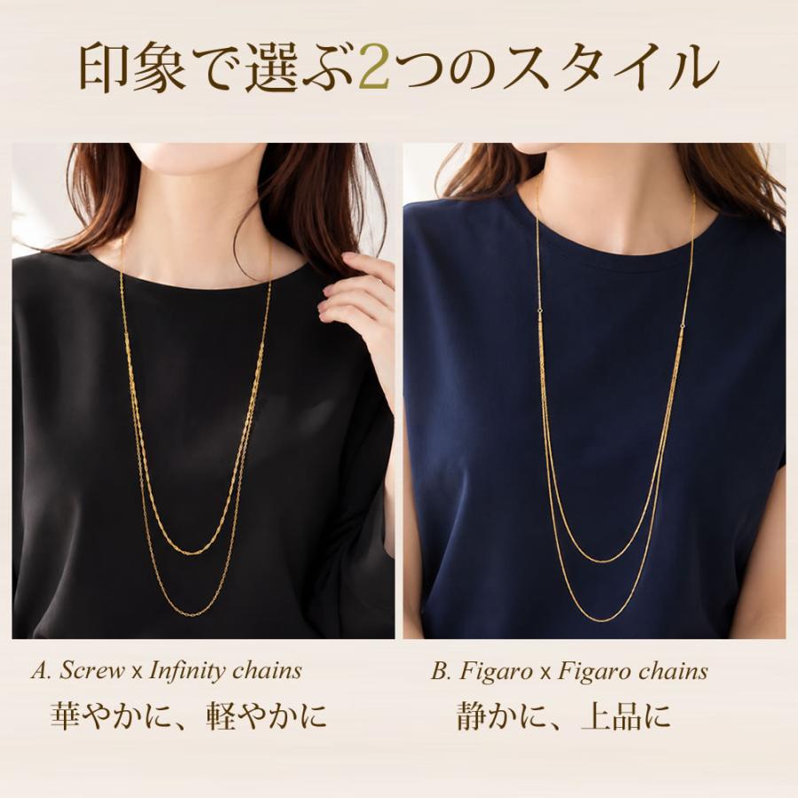 K14GF 2連 ロングネックレス レディース 90cm ゴールド フィルド