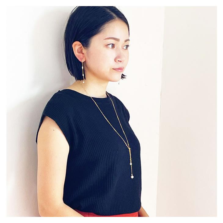 Y字 ネックレス レディース K14GF クリスタル パール 2 WAY ミドル