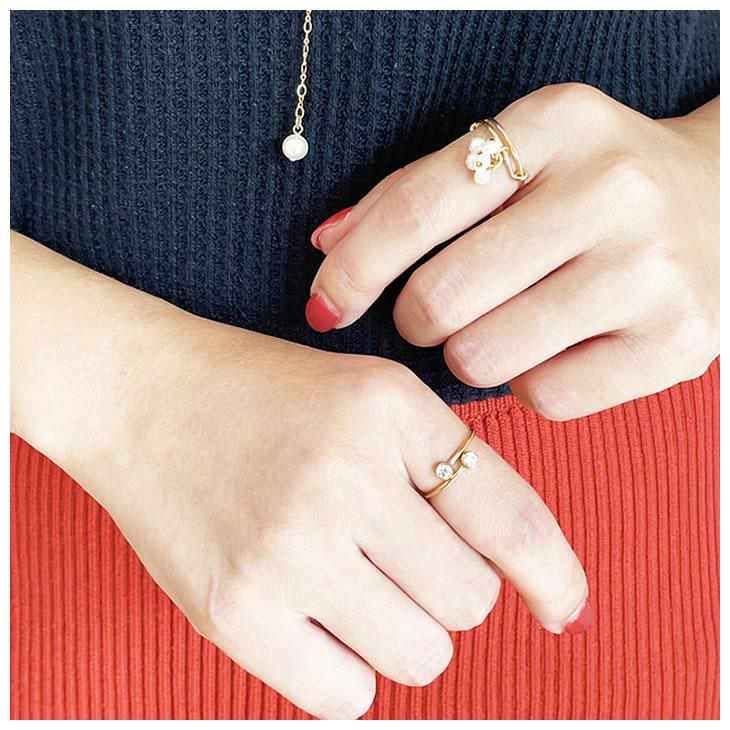 ダブル ジルコニア K14GF ゴールド フィルド 調節 可能 リング 指輪 14