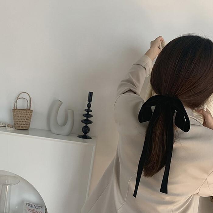 ビッグ リボン ヘアゴム 黒 ブラック 大きい 結婚式 ヘアアクセサリー
