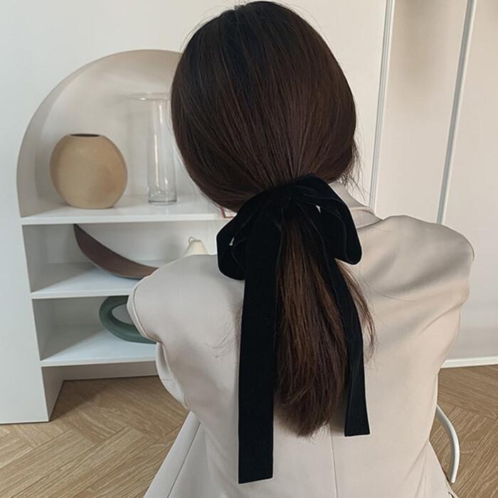 ビッグ リボン ヘアゴム 黒 ブラック 大きい 結婚式 ヘアアクセサリー