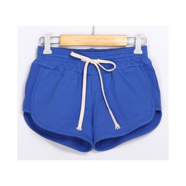 コットン100% 淡い青 ショートパンツ リネンコットン ドローストリングショートパンツ/40代50代からの