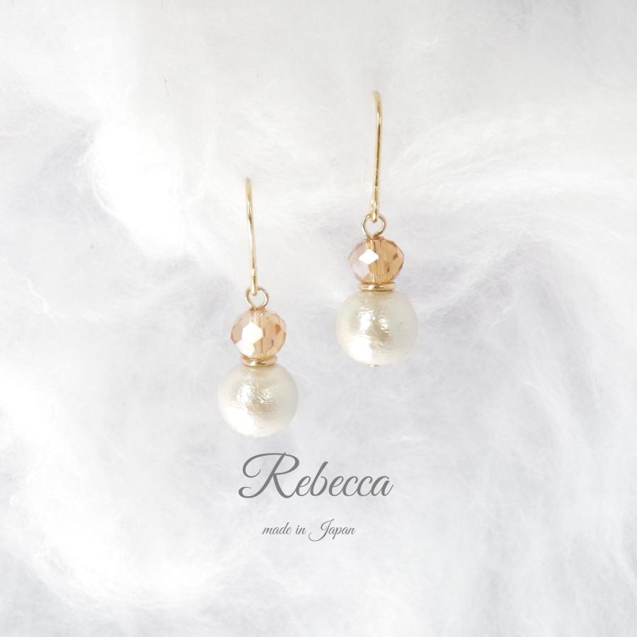 イヤリング 雪だるま 日本製 ピンクベージュガラス 40代 50代