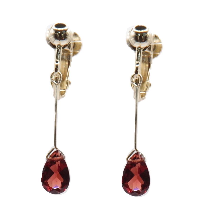 イヤリング 日本製 ノンホール ネジバネ ガーネット 宝石質 揺れる