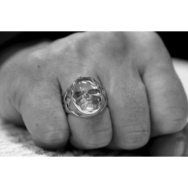 シルバー925 水晶 クォーツ スカル 髑髏 埋め込み メンズ リング 指輪 