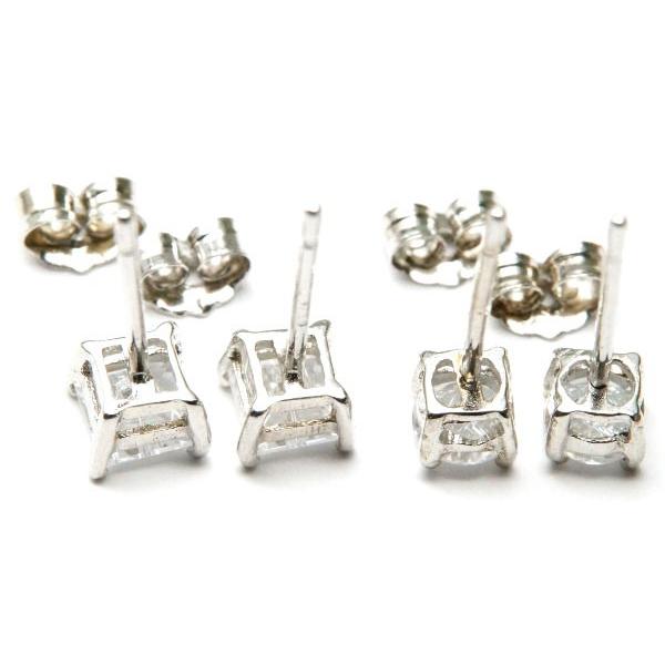 シルバー925 スタッドピアス クロスカット クリアジルコニア ワン 