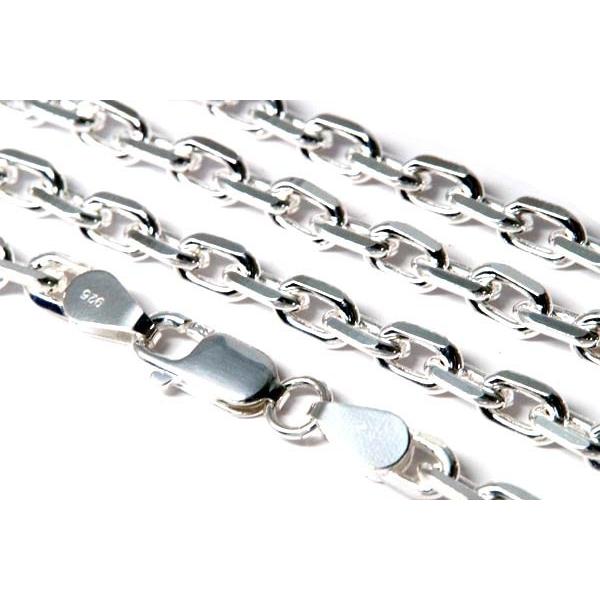 シルバー925 極太 銀 4面カット あずきネックレスチェーン 【幅5mm/長